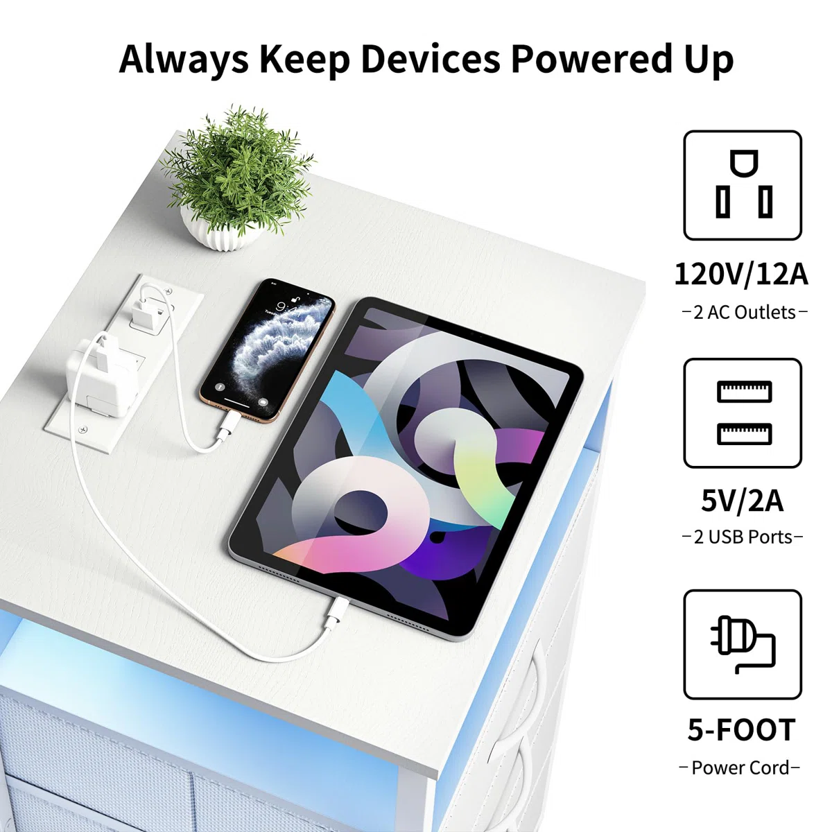 4-Drawer Nightstand with Charging Station & Adjustable Light, Side Table with Storage Shelf - Image 6