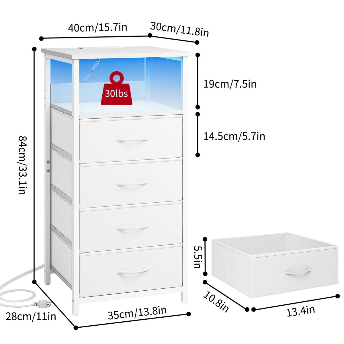 4-Drawer Nightstand with Charging Station & Adjustable Light, Side Table with Storage Shelf - Image 7