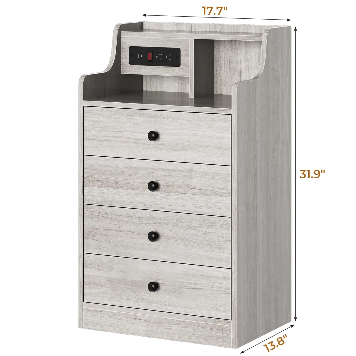 Nightstand With Charging Station, Night Stand For Bedroom,end Table With Hutch And 4 Drawers - Image 3